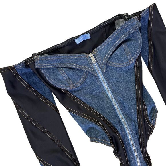 Mugler Corset Bodysuit in Medium Blue & Black - Picture 6 of 11